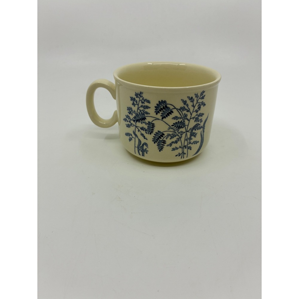 J&G Meakin England Vintage Blue Botanical Fern Cream Ironstone Coffee Mug 3in
